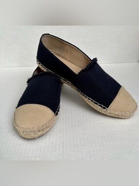 J McLaughlin Women’s Navy Canvas Espadrilles with Natural Toe Cap